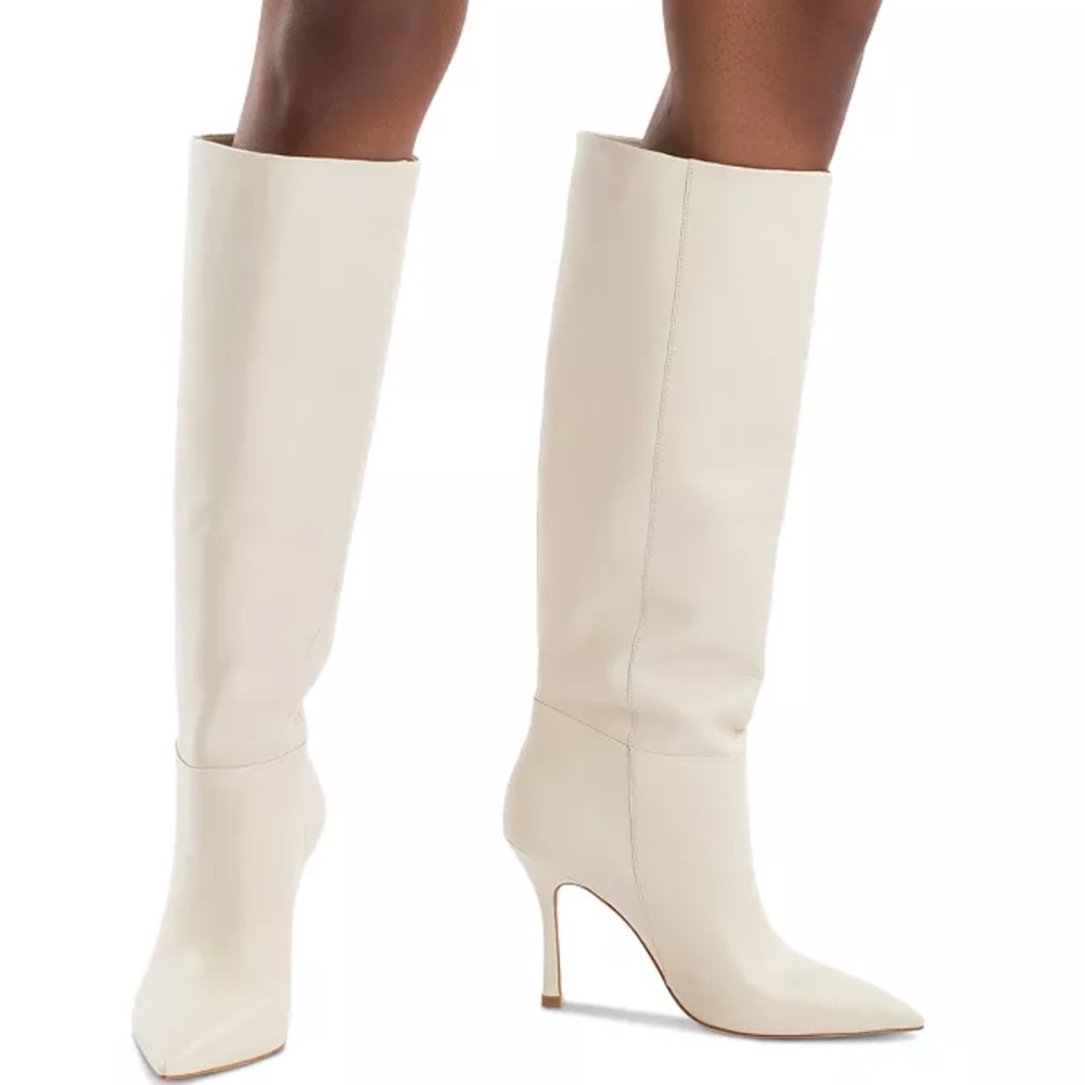 Larroude Women's Kate Pointed Toe Tall High Heel Boots in Ivory (Size 5)